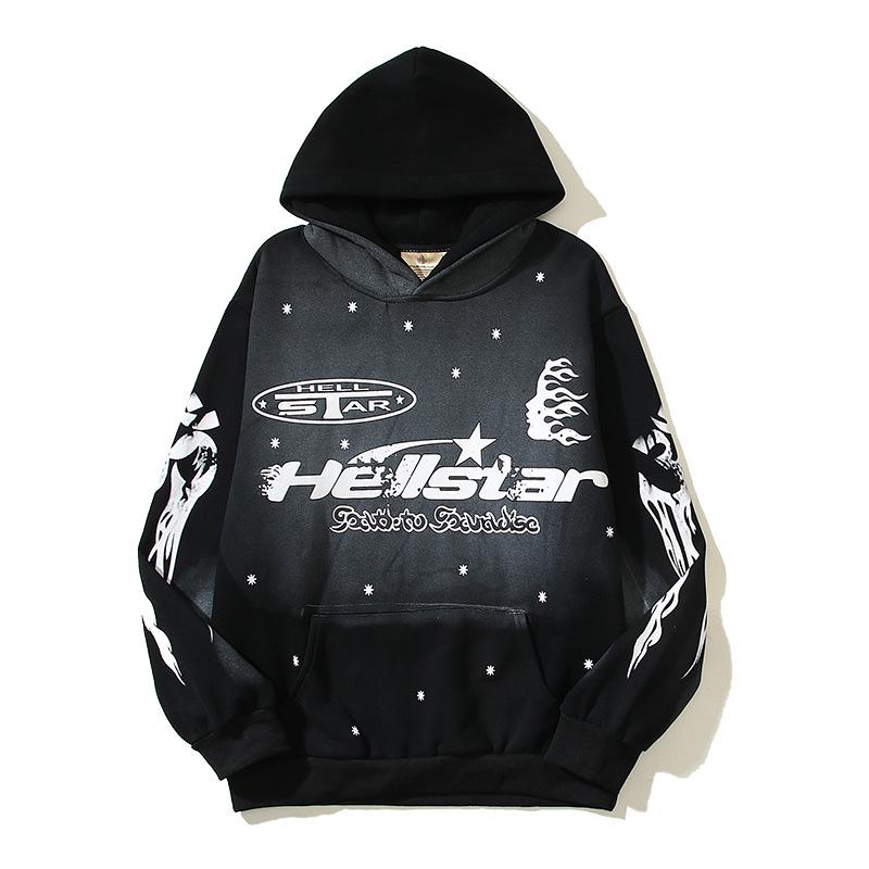 Ретро-худи Hellstars с ручной росписью в стиле граффити - Модный дизайн с эффектом облупившейся краски и окрашиванием в грязевые тона