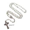 Gray Crystal Rosary Necklaces Catholic Crucifix Cross Pendant Long Necklaces Religious Jewelry for Women Men Gift