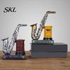 Retro Desk Decor Vintage Saxophone & Violin Pen Holder, Resin Musical Instrument Organizer, Weighted Artistic Organizer Base Pencil Stand for