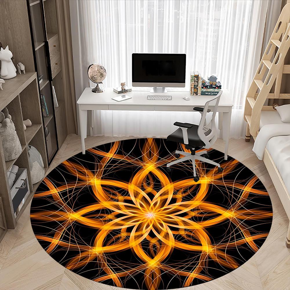 1PCFloral Mandala Office Round Area Rug, Mat Suitable For Office, Under Office Chairs Bedroom Living Room Home Decor, Room Deco