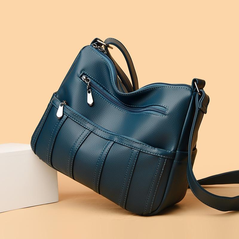 Текстурная женская сумка из мягкой кожи, многослойная сумка через плечо на одно плечо, большая вместимость, сумка для мам среднего и пожилого возраста