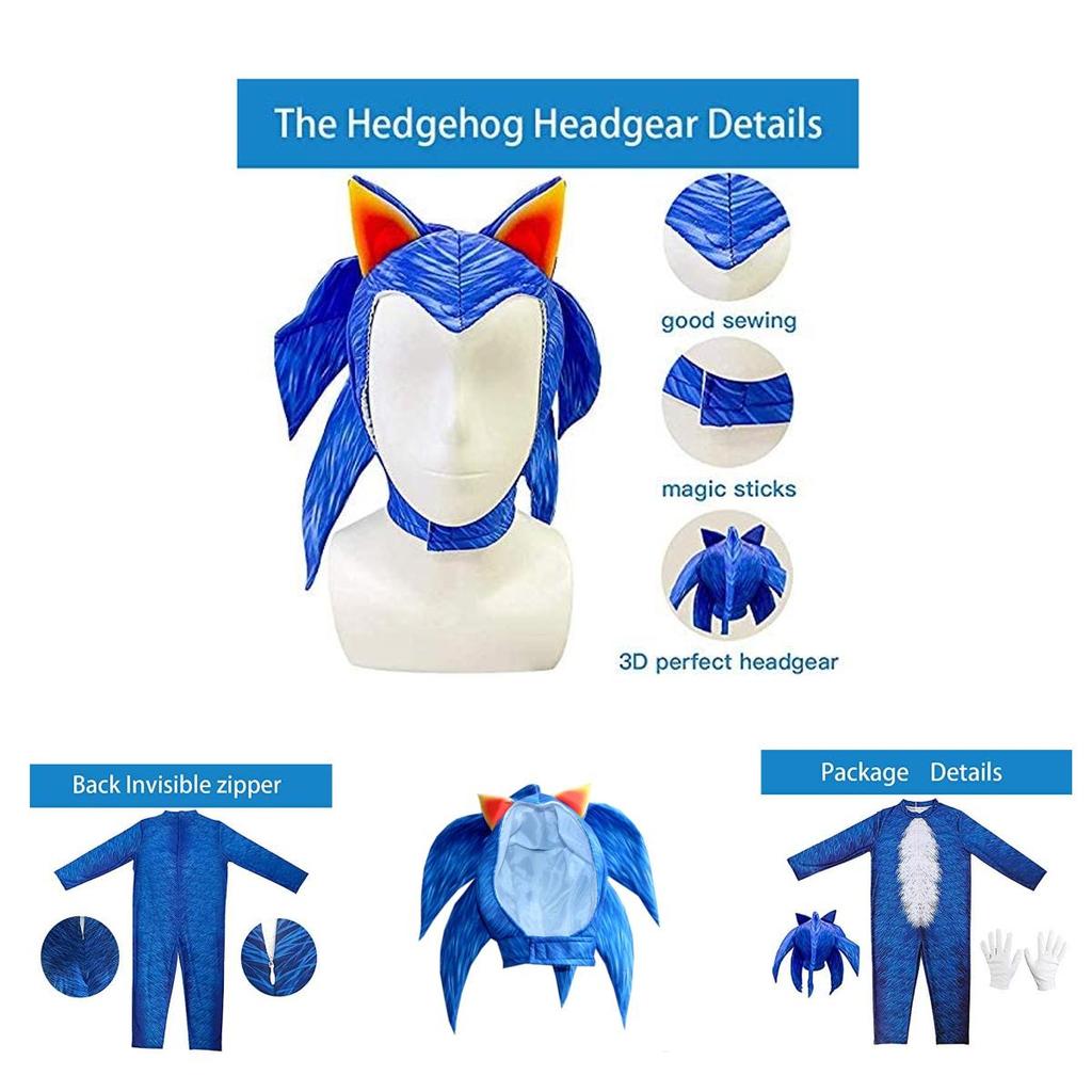 Костюм Делюкс Соника Ежа Детский Комбинезон для Хэллоуина Косплея