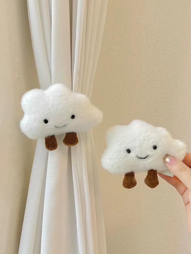 2 шт. Милые плюшевые белые шторы-облака с пряжкой для штор для гостиной и спальни, кавайная эластичная веревка-воротник, украшение для дома