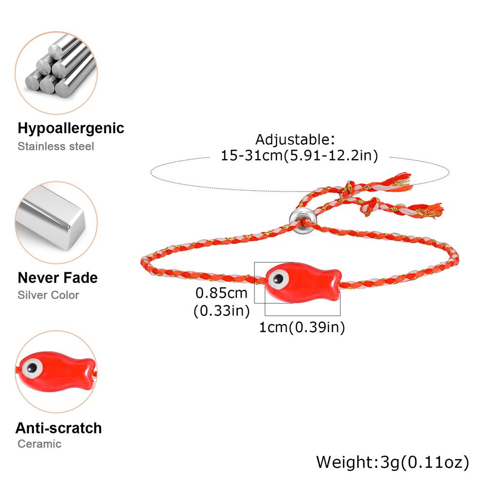 Trendy Multicolored Ceramic Fish Bracelet for Women Adjustable Handmade Woven Rope Wristband Bobo Jewelry Summer Beach Party