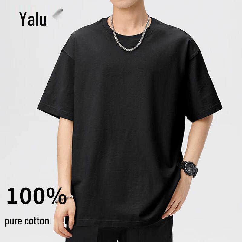 Yalu Men's Pure Cotton Loose Fit Short Sleeve T-shirt