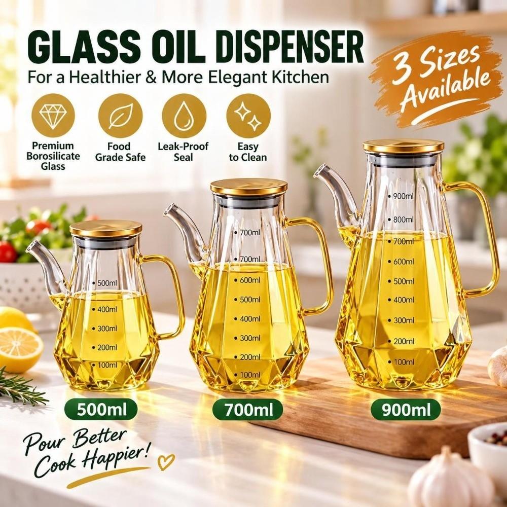 Borosilicate Clear Glass Oil Bottle Diamond Cut Kitchen Oil Container Home Cooking