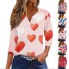 Женская модная повседневная футболка с V-образным вырезом и декоративными пуговицами на День святого Валентина с рукавом три четверти