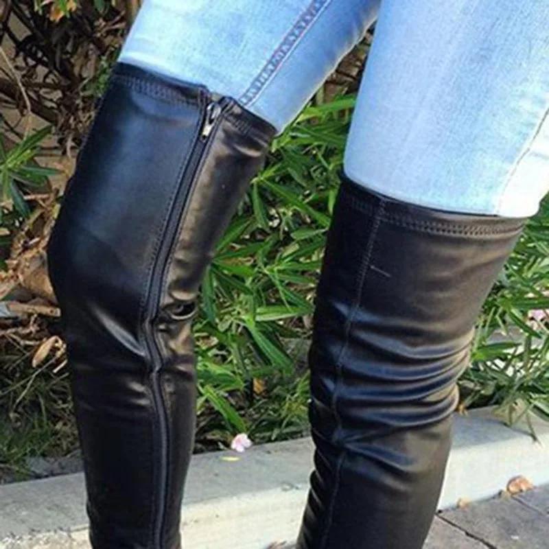 Women Knee Length Boots Winter New Round Head Low Square Heel Large Size 41 46 Shoes Fashion Comfortable