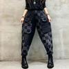 Fashion Ladies Printed Floral Jeans Women Vintage Blue Denim Pants Female Street Style Oversized Bloomers Pantalons