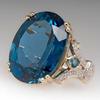 18K Yellow Gold Plated Big Oval Blue Stone Ring for Women Wedding Engagement Jewelry Sz 6-10