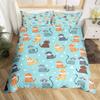 Kawaii Cat Duvet Cover Single Queen for Boys Girls Cute Kitten Pet Bedding SetMicrofiber Blue Comforter Cover with 2 Pillowcase