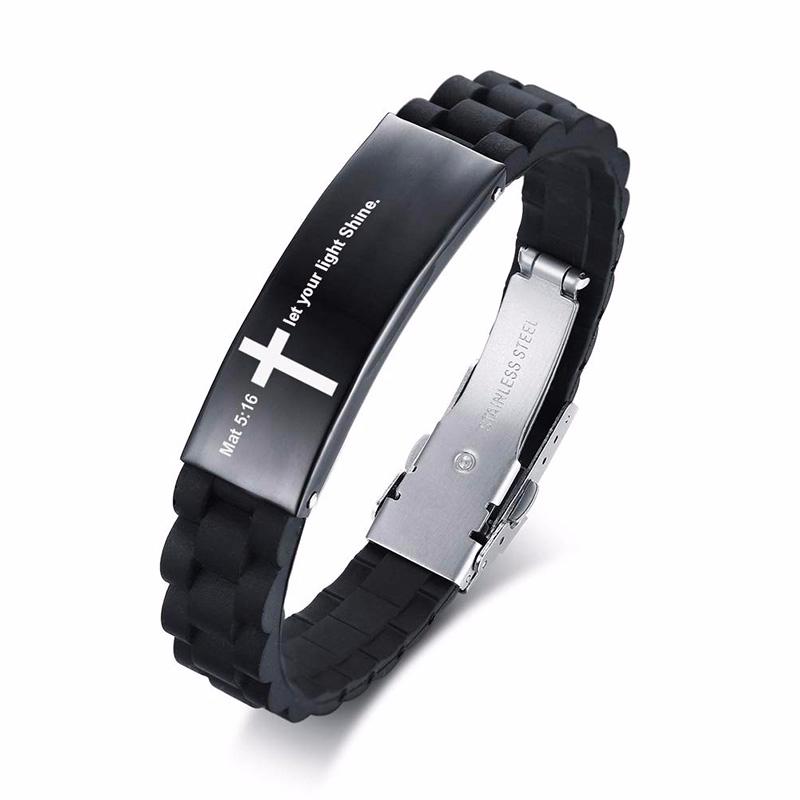 Vnox религиозный крест Иисус Писание цитата христианский библейский стих вдохновляющие вера силиконовые браслеты для мужчин персонализация