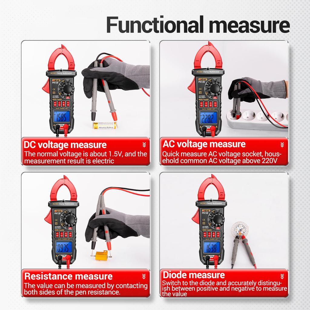 ANENG PN128 Clamp Meter 4000 Counts 600A ACDC Current Ammeter Voltmeter Electric Tester True RMS