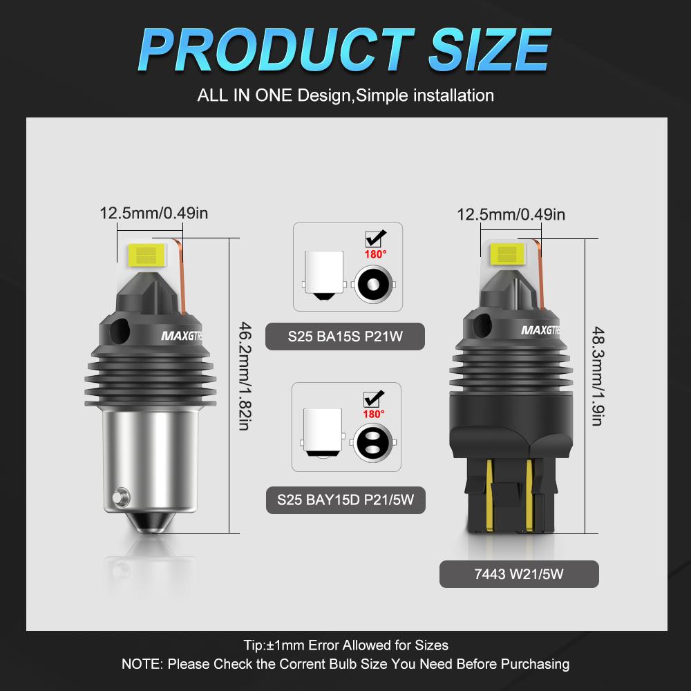 MAXGTRS 2 шт. 1156 P21W 1157 T20 Светодиодные 7440 W21W Заднего хода 7443 WY21W W21/5W Парковочные огни Дневные ходовые огни Чип 3570 Canbus
