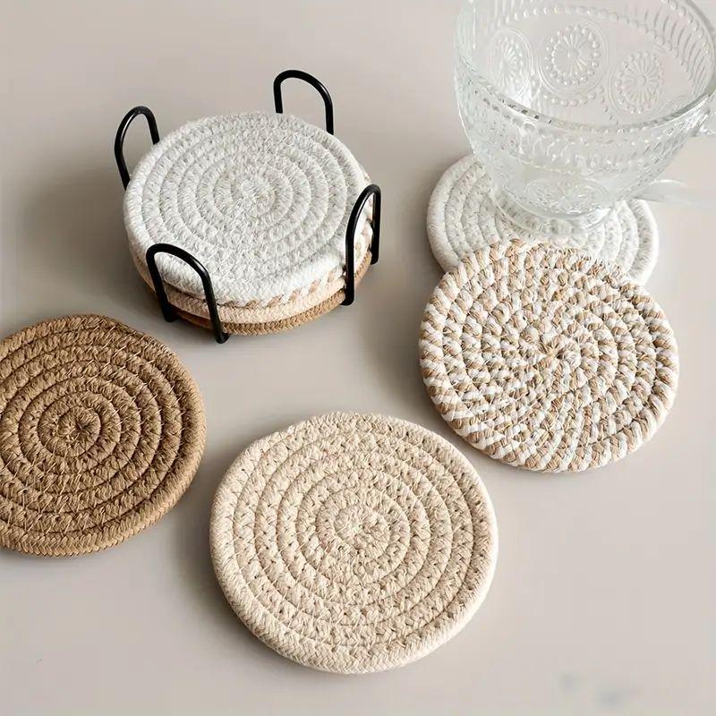 8-Piece Set Absorbent Coasters for Drinks Minimalist Cotton Woven Coasters Coffee Table Decor Boho Cute Cup Coasters