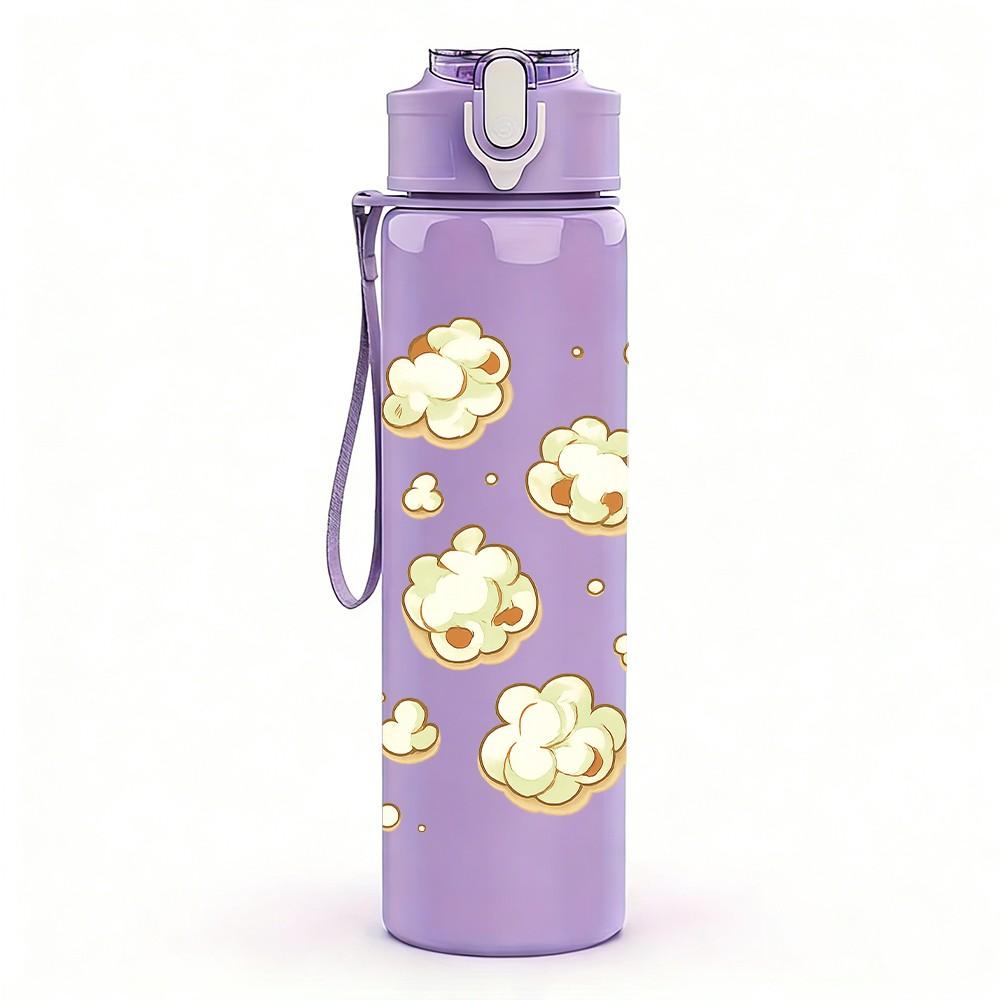 1PC Popcorn Snack Pattern 750ml Color Plastic Sports Water Bottle Leakproof Flip Straw Lid Suitable for Sports Office Home Use