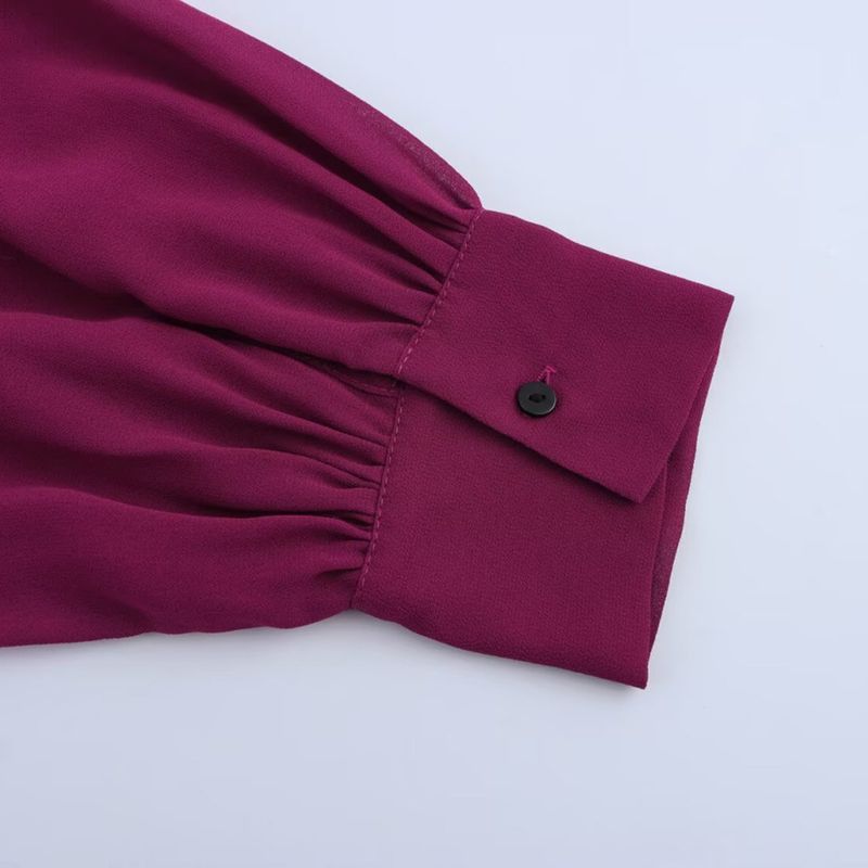 Kaslead New Arrival Women's Clothing Fashion Style Fashion Minimalist Wooden Ear Design Chiffon Long Sleeves Tops