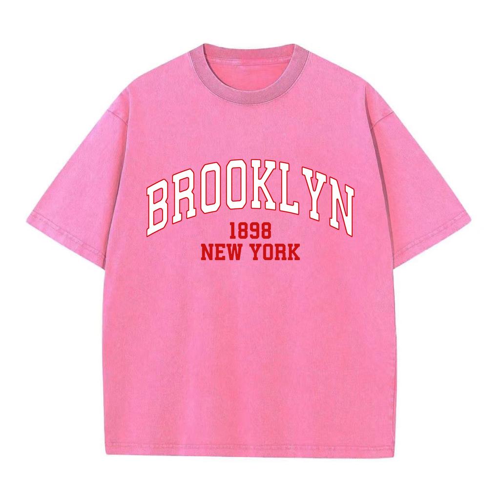 Retro Washed Vintage Brooklyn 1898 T-Shirt High Quality T-Shirts Summer Oversized Short Sleeve Clothes Cotton Loose Street Tops