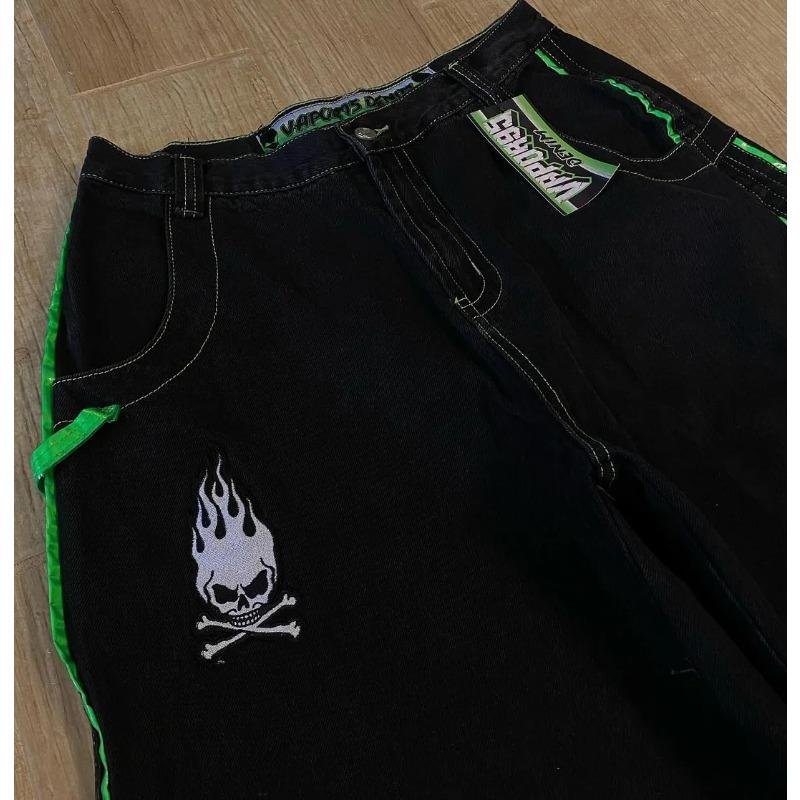 Американские ретро-принты с черепами, выстиранные джинсы High Street для мужчин и женщин, повседневные прямые свободные и универсальные брюки широкого кроя