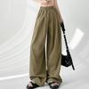 Летние новые однотонные повседневные широкие брюки женские модные с высокой талией плиссированные прямые свободные брюки женские узкие карманы простые винтажные женские брюки 25707