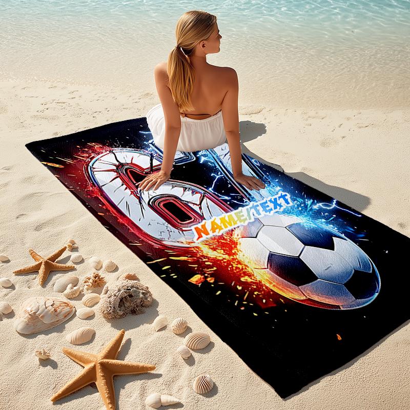 1PC Custom Name "Powerful Soccer Celebration" Beach Towel Highly Absorbent And Sand-Resistant Towel for Swimming, Pool, Yoga, And Travel Lightweight