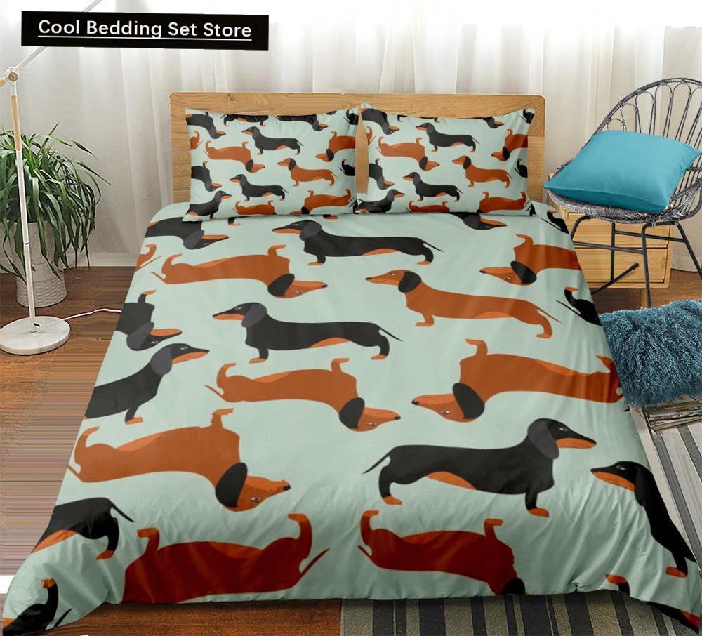 Такса Собака King Queen Пододеяльник Мультфильм Питомец Щенок Постельное белье Колбаса Собака Пододеяльник Милый Животный Полиэстер Одеяло Покрывало