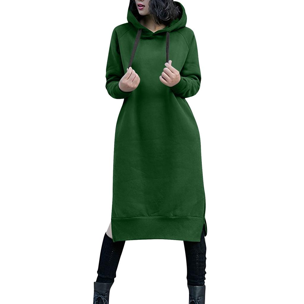 Cute Hooded Dress For Teen Girls Solid Color Drawstring Pocket Long Sleeve Fall Plus Size Sweatshirt Dress