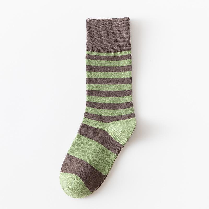 Female Spring and Autumn Classic Assorted Color Stripe Design In The Tube Cotton Socks