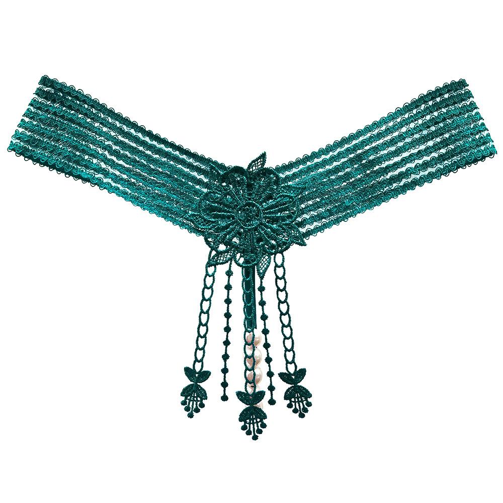 European and American Sex Panties Women Rub Yin Pearl A Thread Bed Tease Hot Perspective Embroidered Thong Women