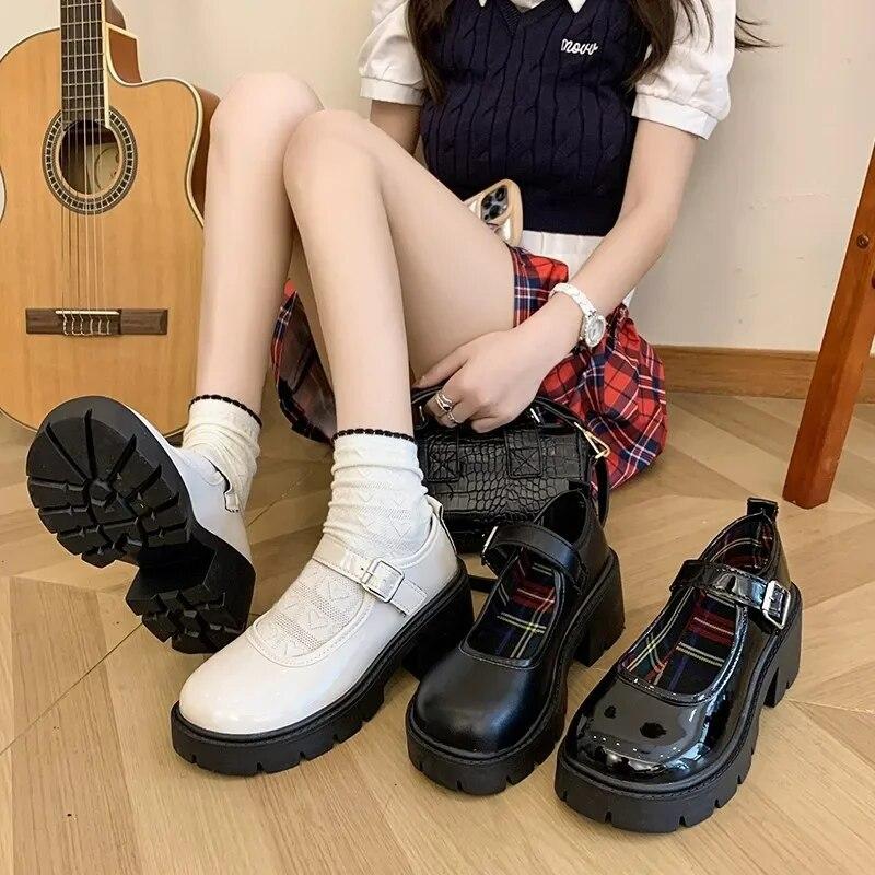 Классическая женская обувь Мэри Джейн, туфли-оксфорды на высоком каблуке с пряжкой и ремешком, женские туфли-оксфорды с круглым носком, однотонные туфли-лодочки на платформе, большие размеры, Zapatos