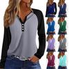 Women's T Shirt Color Block Button Long Sleeve Daily Weekend Fashion Basic V- Neck Regular Top