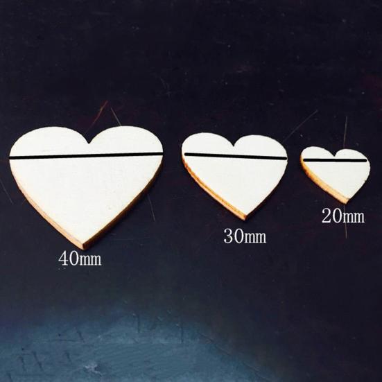 100Pcs Wooden Love Heart Shape Embellishment Plaques Wedding Craft 20/30/40mm