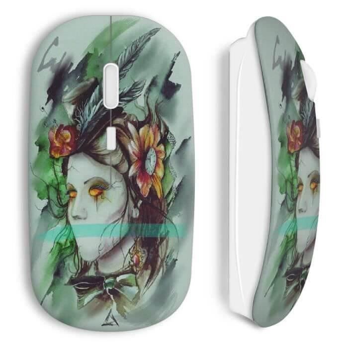Wireless Mouse - MANIACASE - Angel Paint Design - White Color - USB Wifi Dongle Included - Compatible Mac and PC