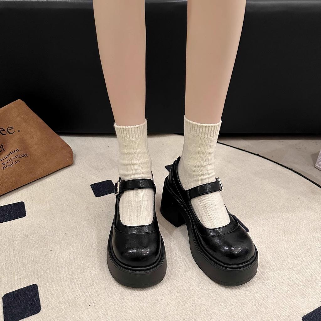 Туфли Мэри Джейн на платформе в британском стиле для женщин, весна и осень с юбками, на высоком каблуке, на толстом каблуке, ретро маленькие кожаные туфли для женщин
