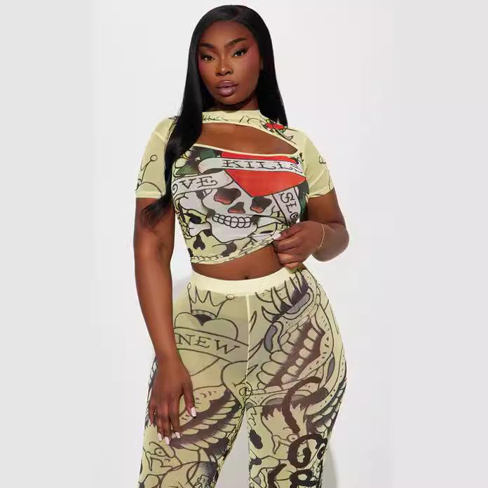 Летний повседневный костюм с коротким рукавом и принтом 2024 г.