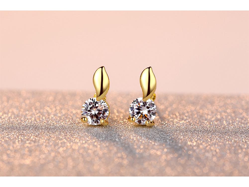 Fashionable Round Zircon Leaf Stud Earrings for Women