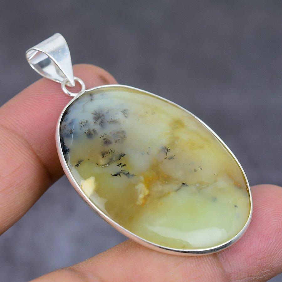 Honey Dendritic Gemstone Handmade 925 Sterling Silver Jewelry Pendant 2.01" P4e43