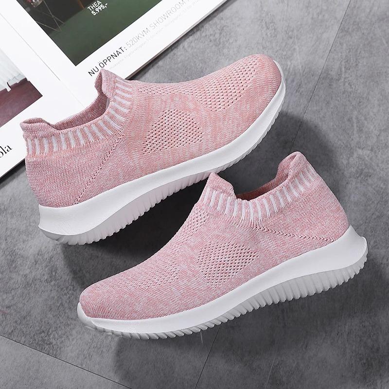 Женская повседневная обувь, осенние новые дышащие сетчатые туфли, спортивная обувь со стременами и плоским дном, вулканизированная обувь для бега и походов