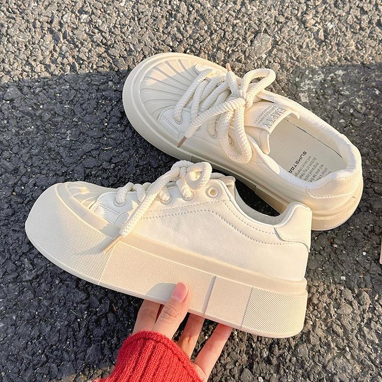 Shell head board shoes women's platform heightening white shoes 2024 spring new shoes versatile niche trendy casual women's shoes
