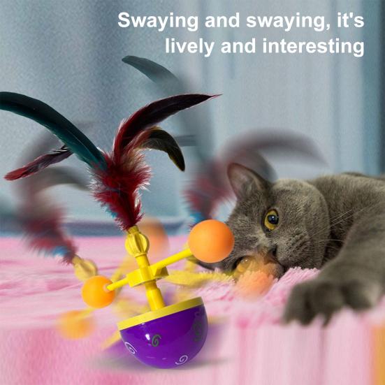 Interactive Cat Feather Toy Self Play Tumbler Toy with Feather And Ball Kitten Exercise Toy for Bored Indoor Adult Cats
