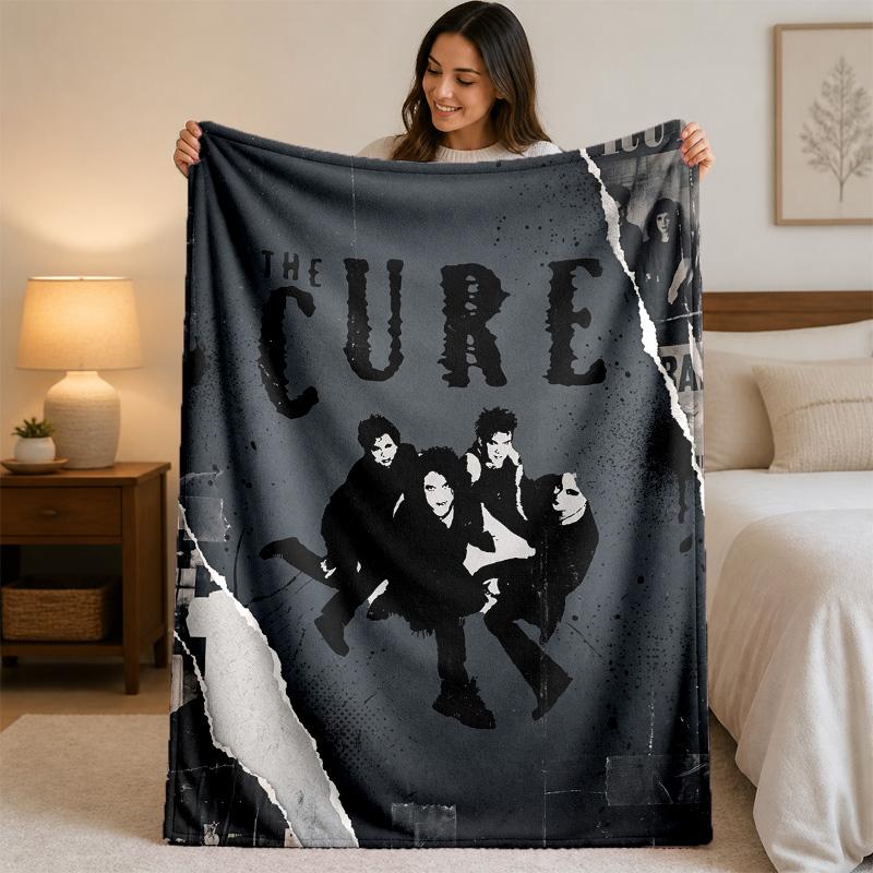 The Cure Print Flannel Blanket Cozy Lightweight Plush Throw Blanket For Bed Sofa Household Use