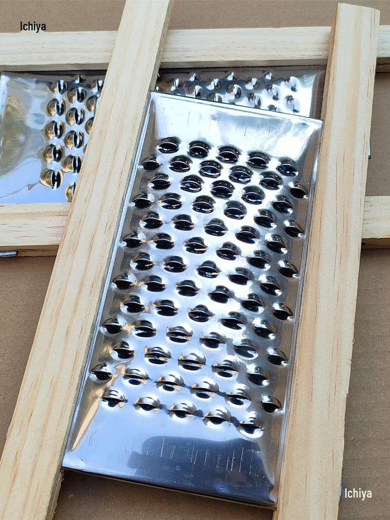 Stainless Steel Flat Hole Grater with Wooden Handle for Radish, Potato, and Cucumber Strips