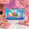 Cute Pink Excavator Heart Pattern Laser Cosmetic Makeup Bag, Holographic Travel Toiletry Pouch Organizer for Women Girls Birthday Gift