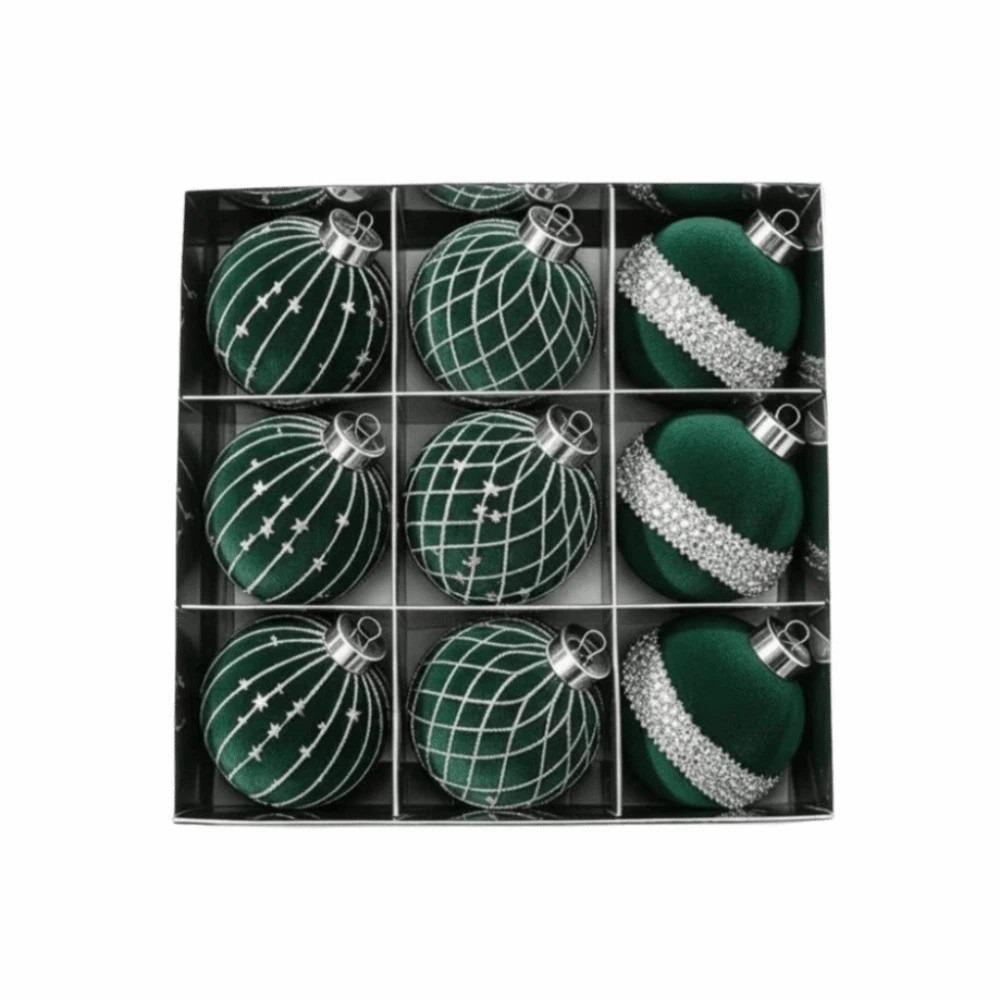 Shiny Rhinestone Christmas Balls 9 Pieces Xmas Tree Pendants Flocked Velvet Baubles Party Planners