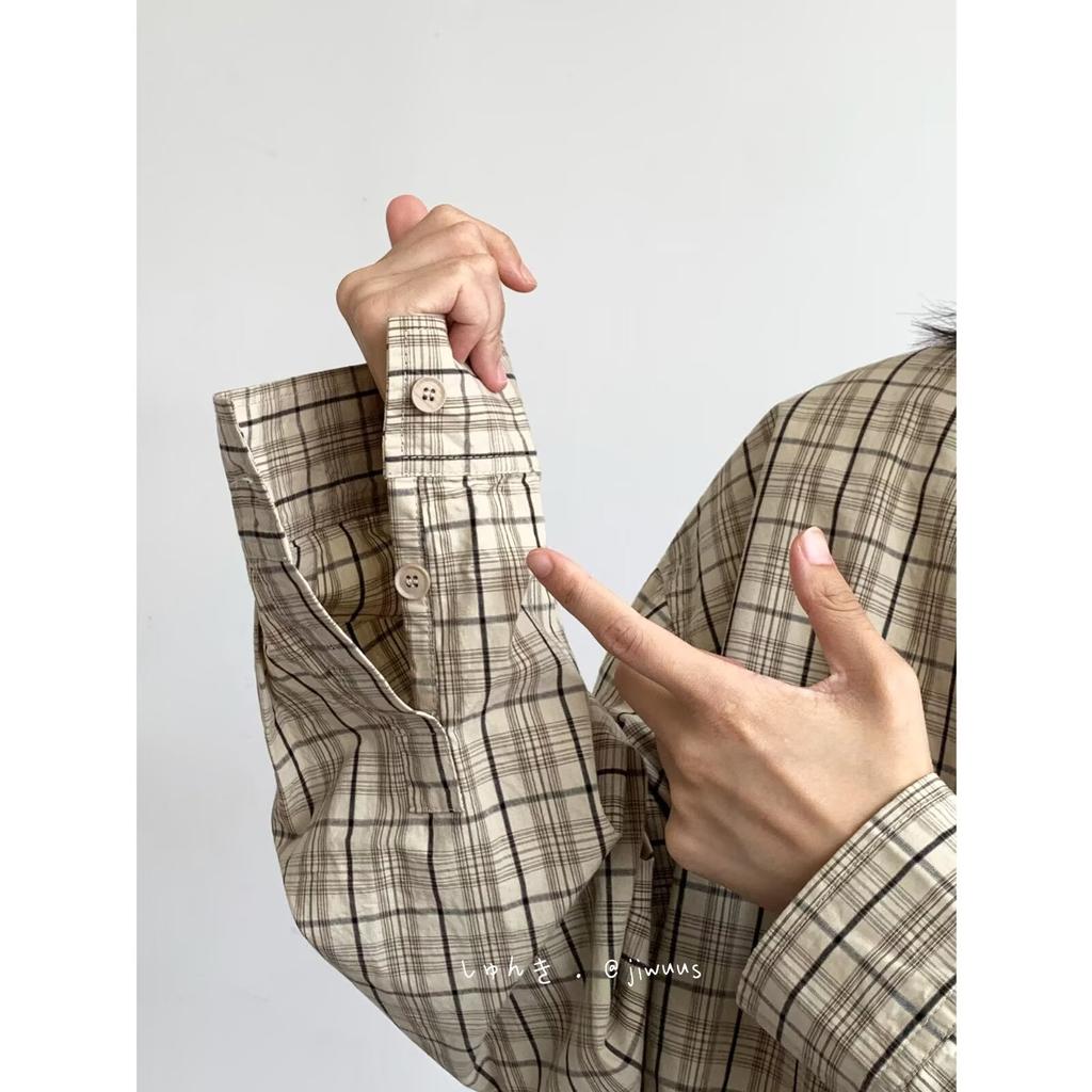 Ohod осень и зима новая японская нейтральная ретро повседневная рубашка с длинными рукавами свободная рубашка в клетку цвета хаки для мужчин