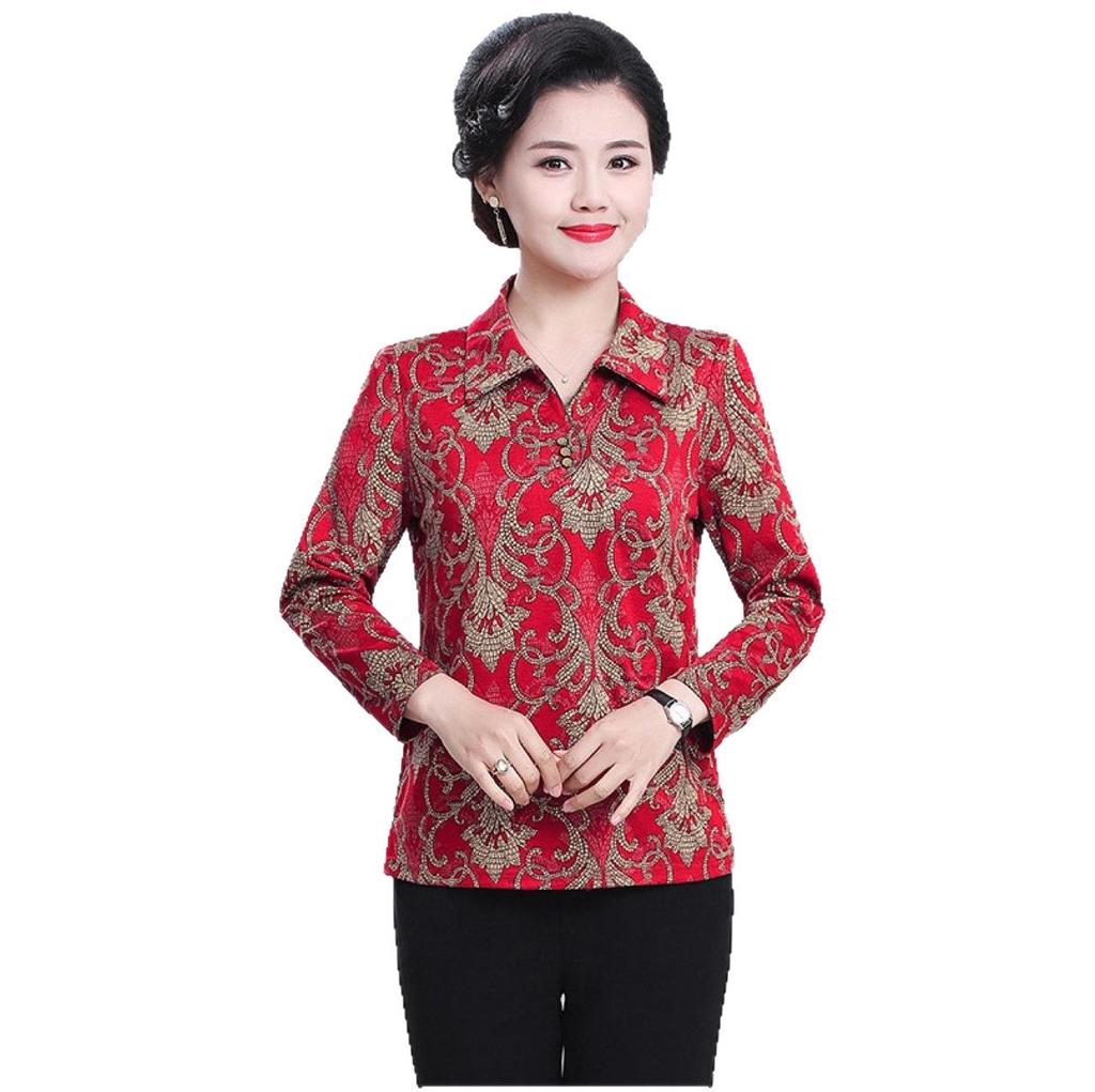 Women's Spring Long-Sleeve Blouse - New Style, Loose Fit for Middle-Aged and Elderly Moms