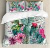 Cactus Duvet Cover Spring Garden Style Bouquet of Thorny Plants Blossoms Arrows Feathers Bedroom Decorative for Women Children