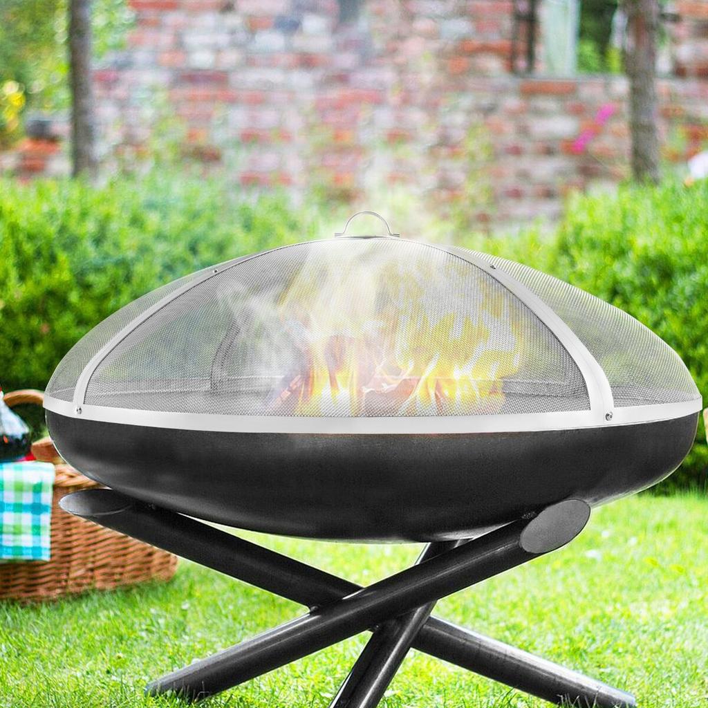 Fire Pit Spark Screen Round 36", Reinforced Heavy Duty Steel Metal Cover, Outdoor Firepit Lid, Easy-Opening Top Screen Covers Round with Ring Handle