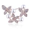 Fashion Rhinestone Three Butterfly Three -Dimensional Big Pearl Brooch Pin Sweater Accessories