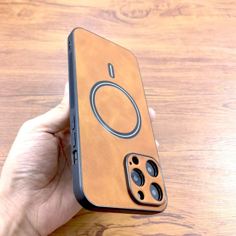 Vintage PU Leather Case For Magsafe Wireless Charging For iPhone 16 15 14 13 12 11 Pro Max Plus Full Protective Magnetic Covers